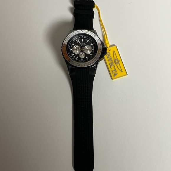 Invicta Aviator Mens Black Watch 33033 Steel 50mm Case Silicone Band Timepiece - Picture 3 of 12